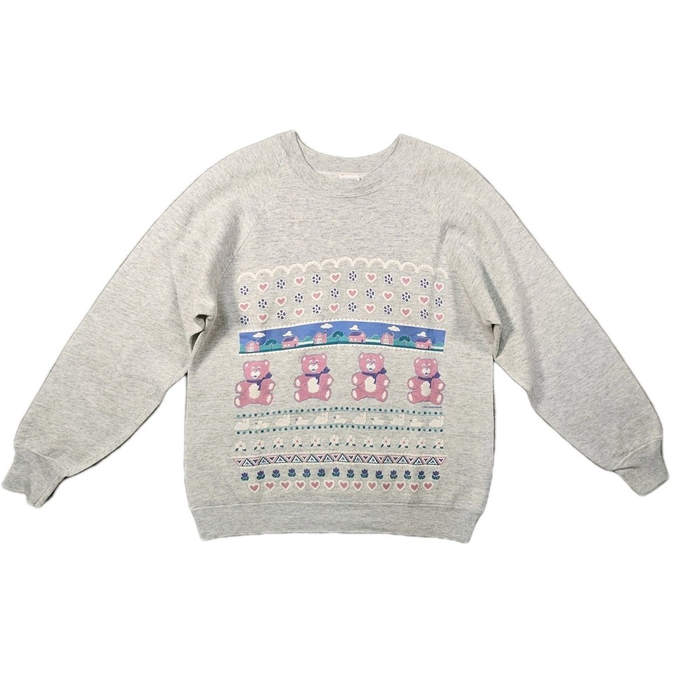 Vtg Fruit of the Loom Bear Graphic Sweatshirt Womens M Made in USA 90s Kitsch‎